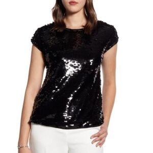 LOFT Black Sequin Sleeveless Blouse